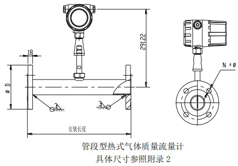 熱式質(zhì)量流量計管道式結(jié)構(gòu)圖